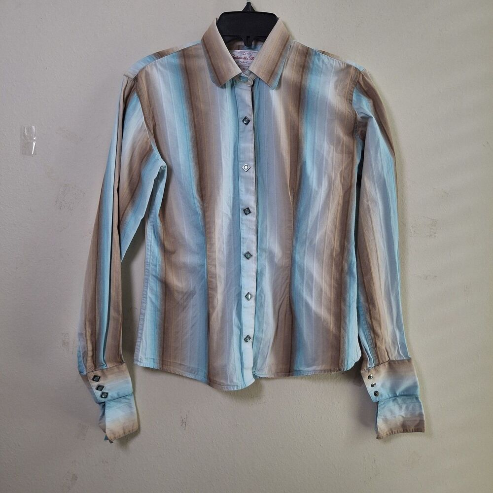 Panhandle Slim Stripe Western Shirt Women XS Diamond Pearl Snap Turquoise  Rodeo - Picture 4 of 15